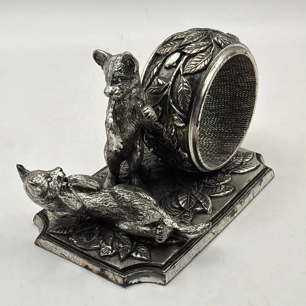 Franklin Mint Animals At Play Napkin Ring Silver Plate Fox Vintage 1977